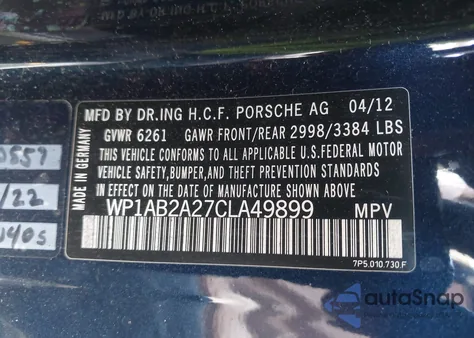 2012 Porsche Cayenne S z USA, uszkodzony, nr VIN WP1AB2A27CLA49899